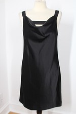 Theory 6 Black Satin Cowl Drape Neck Ilena Sleeveless Tank Dress