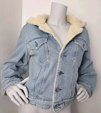 Levi's Denim Jacket Made & Crafted Size M/10/12 Cropped Sherpa Hooded Trucker