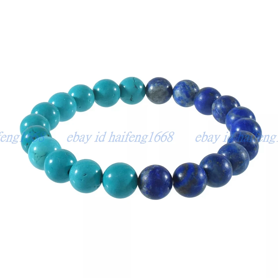 Natürliche 6/8/10/12mm Blau Lapis Lazuli Türkis Runde Edelstein Armband 19cm - Bild 4 von 4