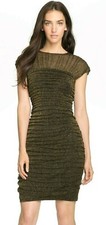 Tadashi Shoji Gold Black Pleated Metallic Mesh Sheath Stretch Cocktail Dress