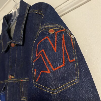 【SATIIIZ】Unbound Denim Patch Hood VTG Mecca Jean Jacket Denim Hip Hop Street Wear XL Ecko Fubu