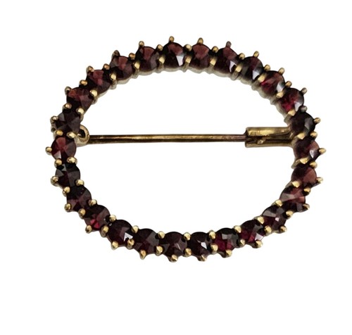 14K Yellow Gold Garnet Open Round Pin, Trombone Clasp L866 - Picture 2 of 13