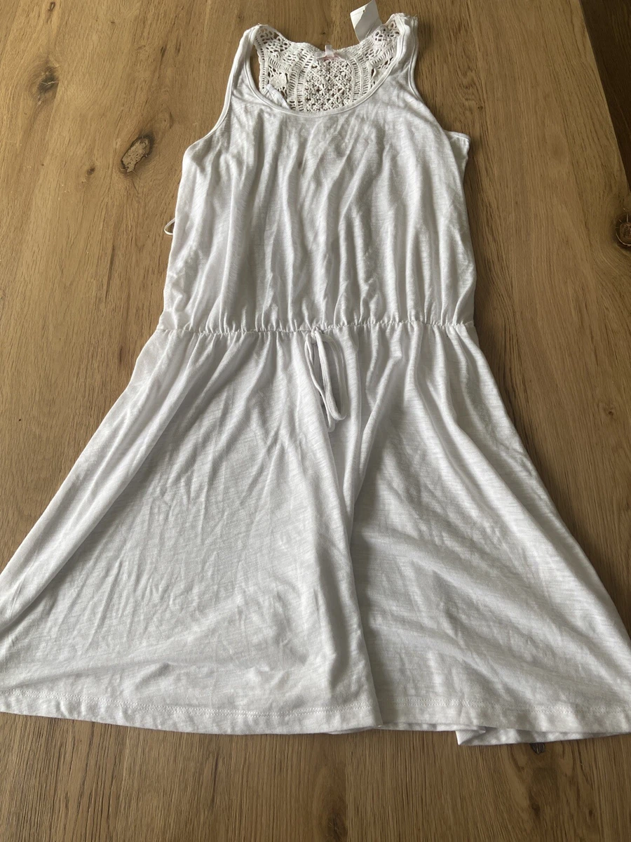 Ladies White Long Line Vest Top Dress Crochet Back Size 14 Bnwt