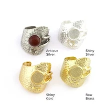 Hammered Ring  Adjustable Round Blank Bezel Raw-Shiny silver,gold 8us size 5449