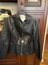 Lamarque Womens Black/silver Reversible Leather Jacket Sz Xs Nwt