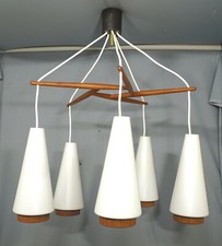 5 Luci Lampadario 50er Anni Midcentury Modernista Vetro Teak