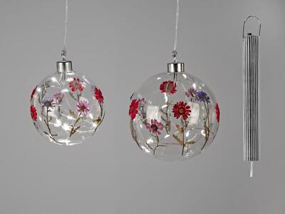 2er Set LED Deko Hänger Kugeln BLUMENWIESE zum aufhängen D. 10 +12cm Formano F25