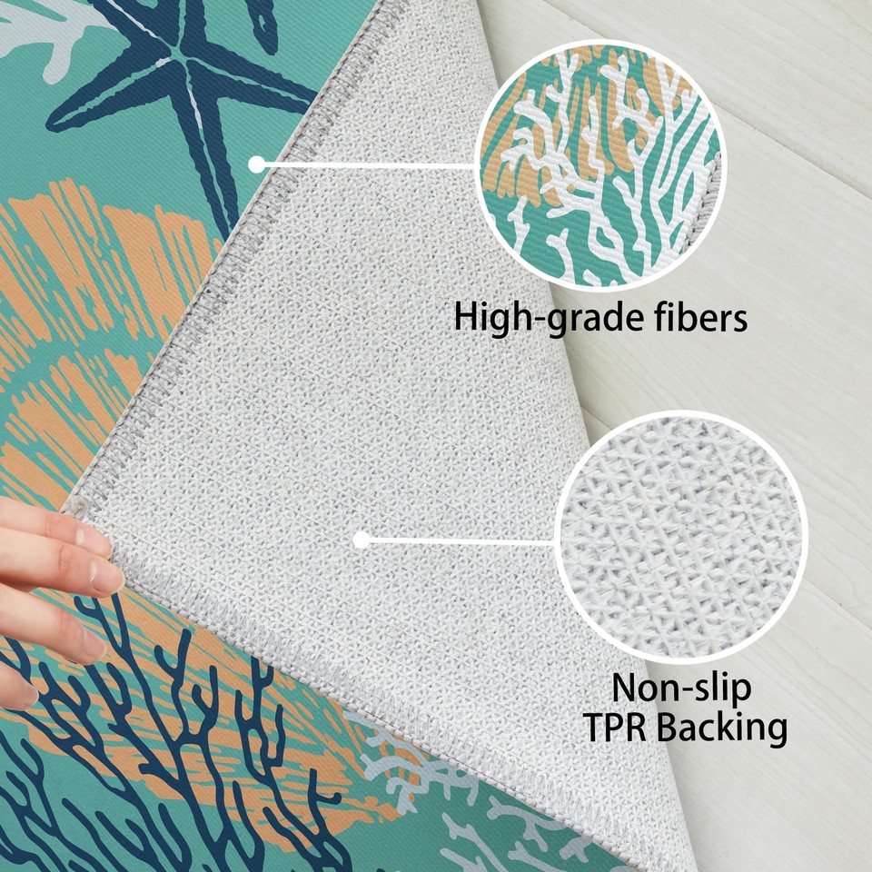 Coastal Area Rug 2x3 Small Machine Washable Foldable Throw Rugs Non