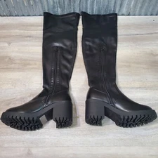 Women's Top Moda Knee High Stacked Heel Zippered Black Boots Sz 6