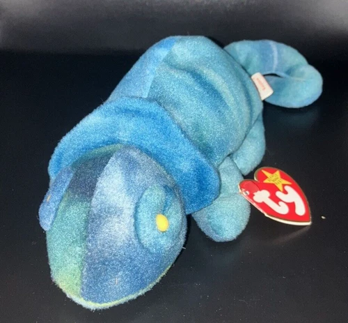 Ty Babies Rainbow Iguana Lizard Beanie Baby Blue Green Vintage Plush PVC 1997