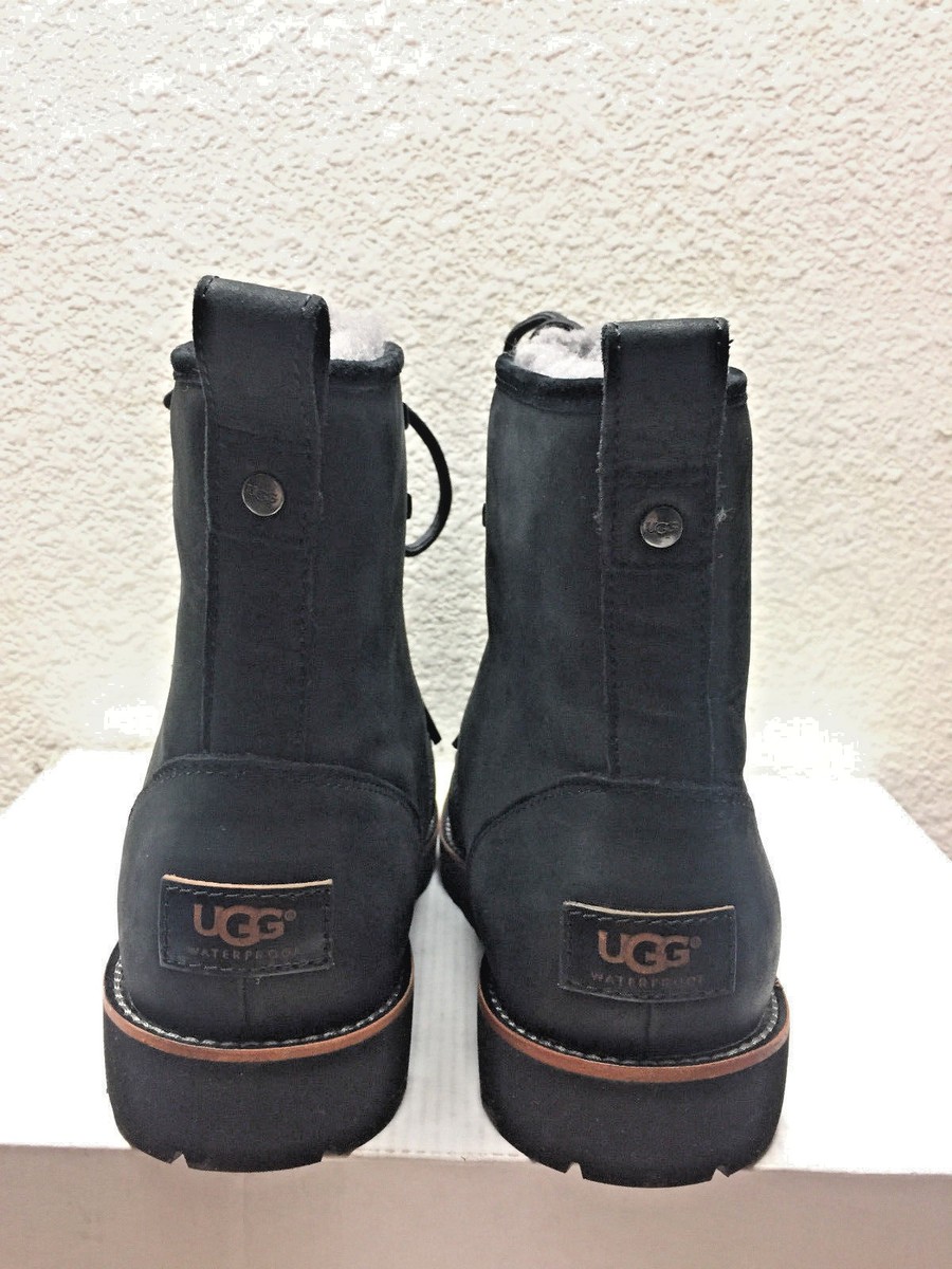 UGG MEN HANNEN BLACK WATERPROOF LEATHER LACE UP Boot US 9 UGG MEN HANNEN BLACK WATERPROOF LEATHER LACE UP Boot US 9