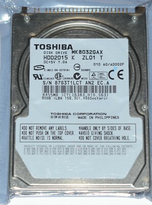 Toshiba mk8032gax 80GB 5400RPM IDE PATA 2,5 INCH HDD for Laptop Hard Drive