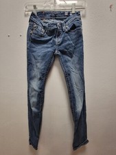 Miss Me Jeans Size 12 Girls Bleu Denim JK70175 Skinny Rhinestone