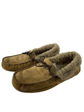 MENS UGG SLIPPERS MOCCASINS SZ 10D S1007805 CHESTNUT COLOR LAMBS WOOL SUEDE XLNT