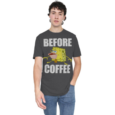 Spongebob Before Coffee Meme T-Shirt S-2XL, anthrazit