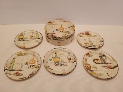 Vintage Coaster Set 5 Coasters in Case, Made in Japan Bar Liquor Themed