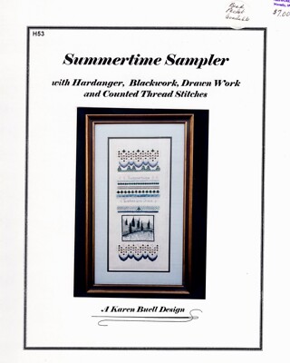 SUMMERTIME SAMPLER Pattern H53 by Karen Buell Hardanger Blackwork Drawn Thread