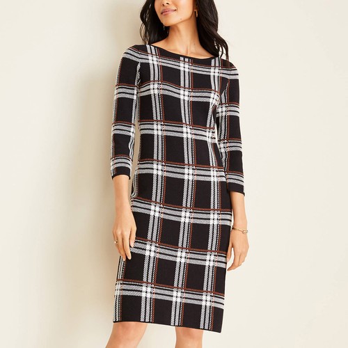 Ann Taylor Petite Plaid Sweater Dress 