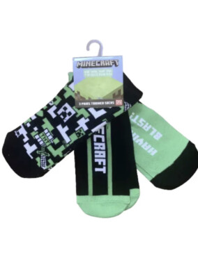 minecraft kids socks fits kids shoe size 12.5-4 For Ages 7-10
