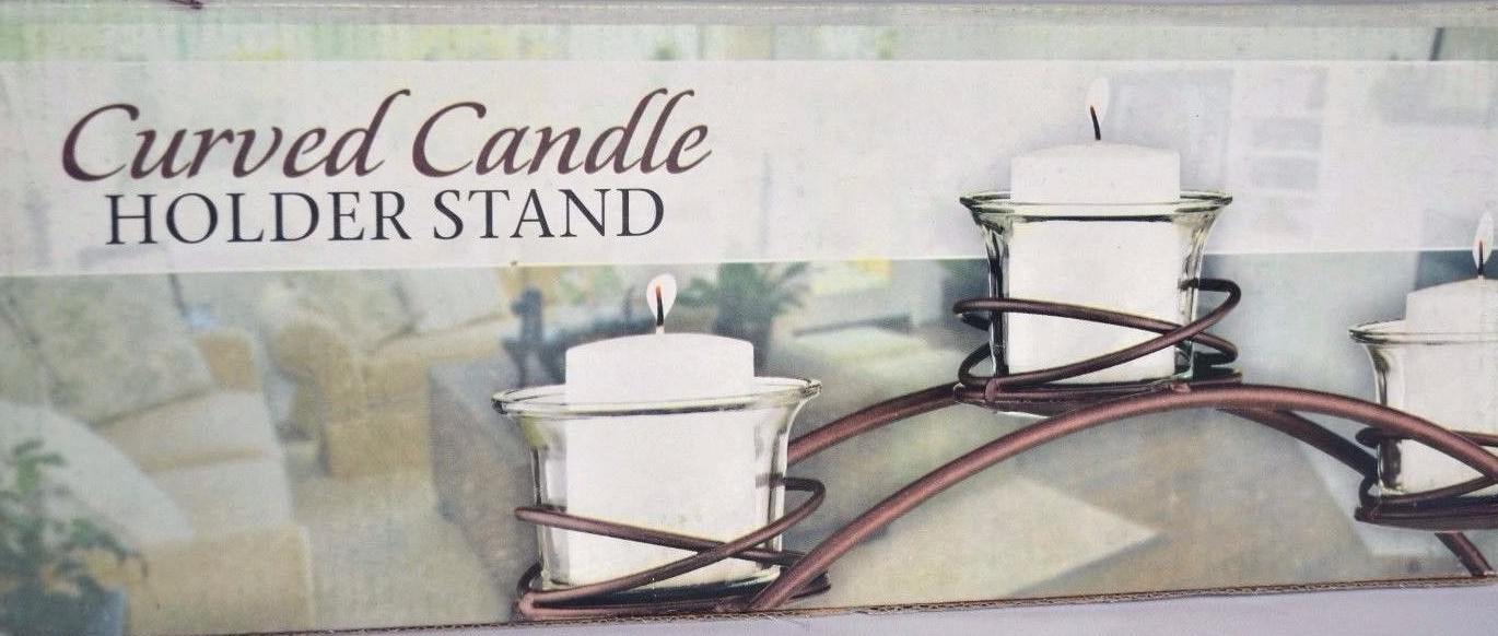 Metal and Glass Curved Candle Holder Stand Rustic Bronze Brown