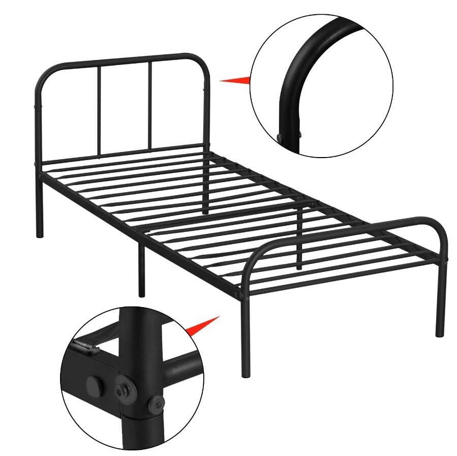 Metal Bed Frame Twin Size 6 Legs Mattress Foundation Headboard/Footboard Black