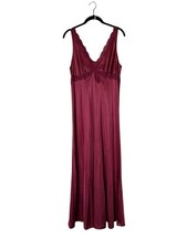 Vintage 80s Lorraine Pink Silky Nylon Lace Nightgown Dress Lace Cottage Size M