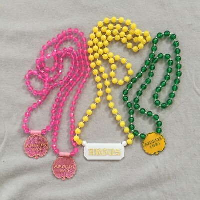 Vintage New Orleans Mardi Gras Beads Lot 4 ARGUS 1979 Glow, Yellow 38'', 1981
