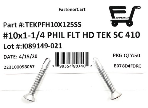 (50) 10x1-1/4 Stainless Steel Phillips Flat Head Self Drilling Tapping TEK Screw - Picture 2 of 5