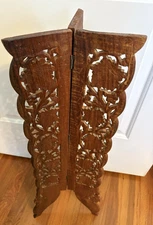 VTG 29.25" Tri-Fold Hinged Hand-Carved Wood Folding Stand Leaf Scroll Design
