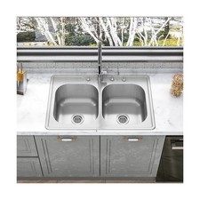 Sinber MT3322D-OL 33" x 22" x 9" Drop In Double Bowl Kitchen Sink with 18 Gau...