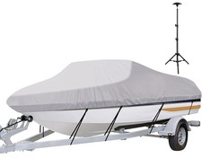 iCOVER Trailerable Boat Cover 14-16ft Waterproof Heavy Duty w/ Support Pole