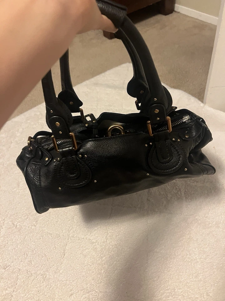 Bolso de Mano Chloe Paddington Cartera de Hombro Cuero Negro Dorado Auténtico Sin Bloqueo Ver Foto Foto 2 de 4