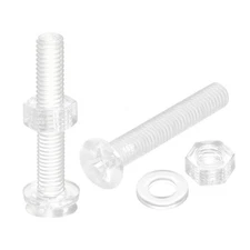 M6 x 40mm PC Plastic Phillips Machine Screws with Nuts and Flat Washers 20 Sets