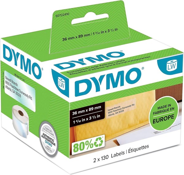 Dymo Etikettenrolle FüR Etikettendrucker S0722410 Transparent, 36,0 X 89,0 Mm-image