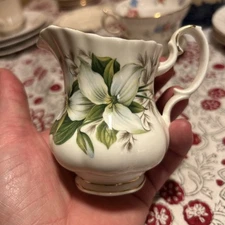 ROYAL ALBERT English Bone China Creamer -3.5” tall TRILLIUM - White Blossoms