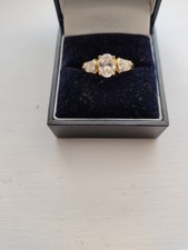 QVC Diamonique 3 stone Ring, 14ct gold, Approx Size T