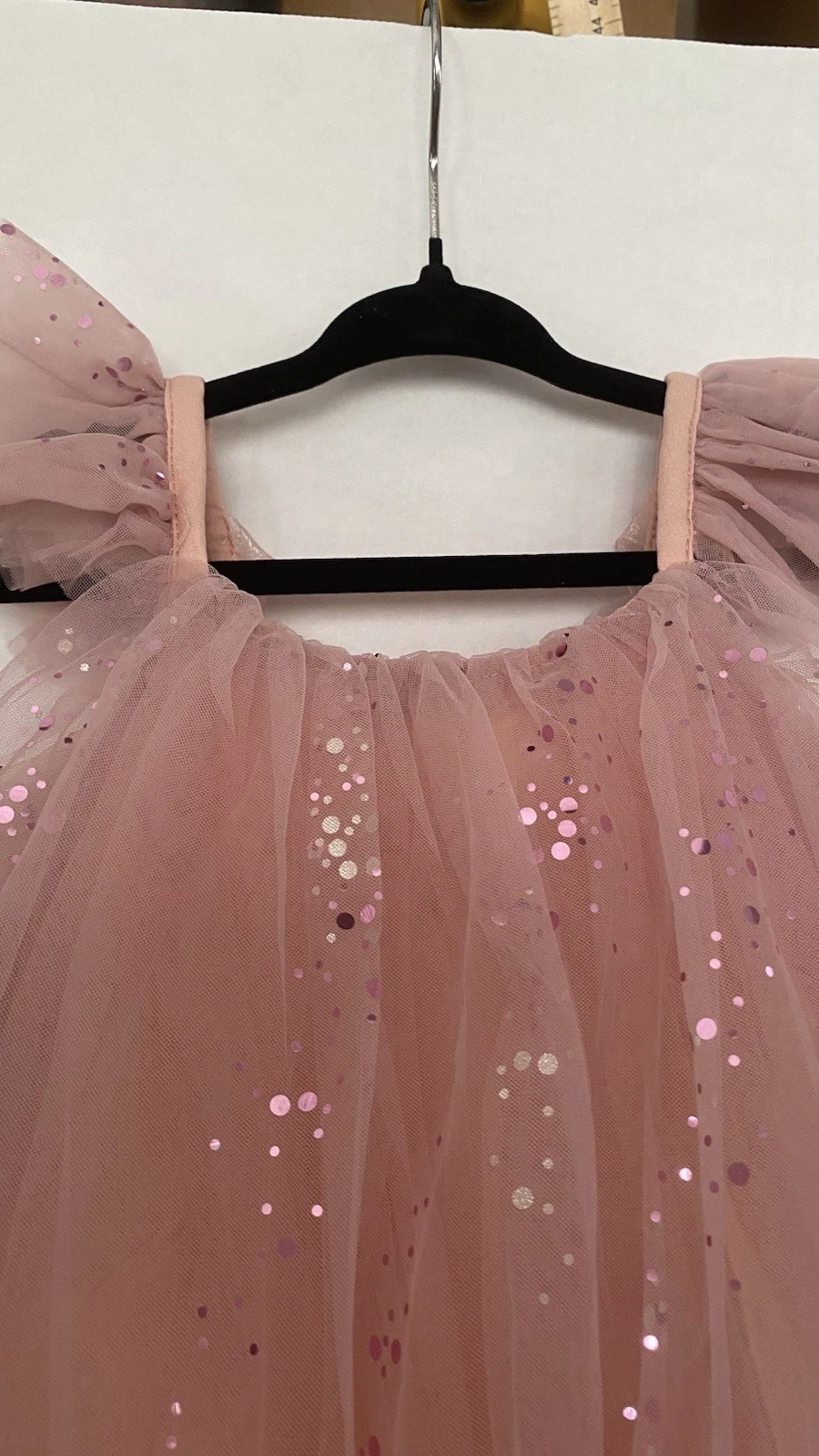 Girls Dusty Rose Pink Glitter Tulle Tutu Dress Sz 3T Flutter Sleeve Flower Girl