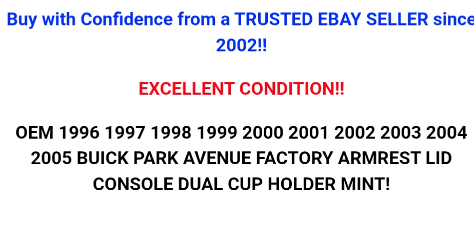 ✅OE 1996-2005 BUICK PARK AVENUE REPOSABRAZOS DE FÁBRICA TAPA CONSOLA PORTAVASOS DOBLE COMO NUEVO Foto 2 de 4