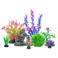 Aquarium Artificial Plastic Plants Decorations and Rock Cave Decor Set