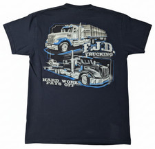 MEN'S TSHIRT: FJD Trucking Semi Truck Hard Work Pays Off Faded Blue MEDIUM M