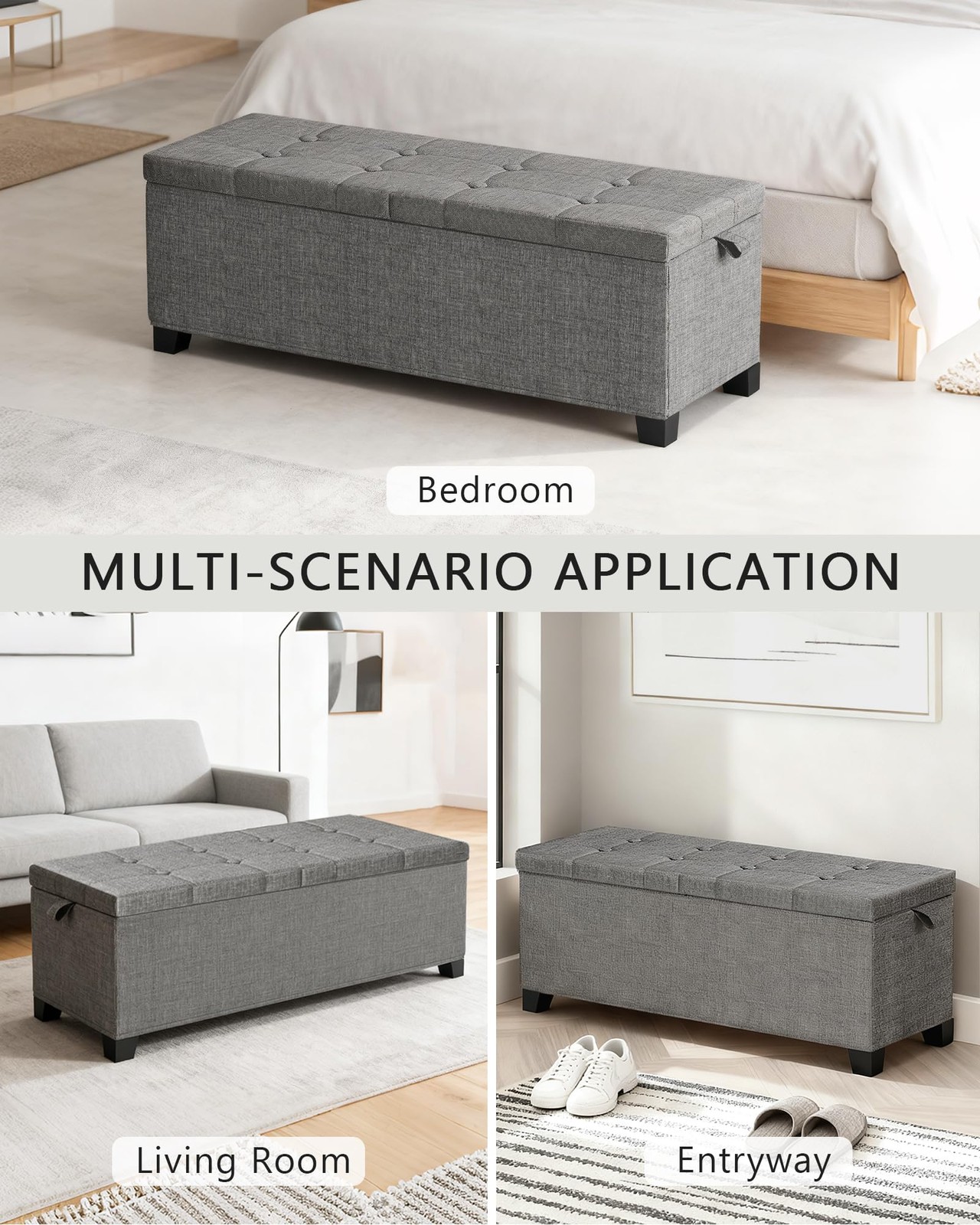 Metal Storage Ottoman Footstool Bench End of Bed Linen Grey 15.7x43x15.7