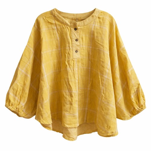 UMGEE Batwing Top Sz L Yellow Gold Plaid Lagenlook Oversized Boho Chic Slouchy