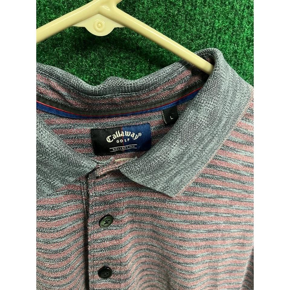 Polo de golf Callaway gris y verde a rayas talla grande preppy  Foto 3 de 4