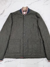 Joe Browns Men's Green Herringbone Tweed Bomber Jacket Coat Size Large Cottage