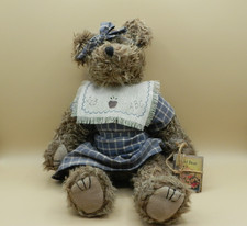 Vtg Unbranded 12" Brown Jointed Stuffed Plush Bear w/Blue Checkered Dress