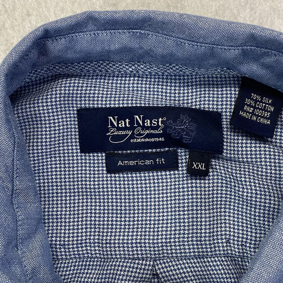 Camisa Nat Nast Original de Lujo Para Hombres XXL Azul Seda Algodón Pintuck Manga Larga Foto 2 de 4