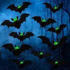 DIYASY 15 Pcs Haning Bats Halloween Decorations Outside, Large Plastic black 