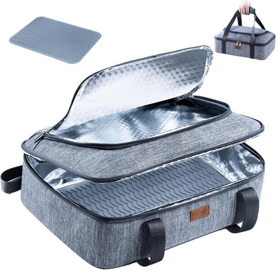 Insulated Casserole Carrier for Hot or Cold Food with Heat-Resistant Mat, Casser