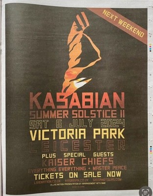 Kasabian Live Tour Date 2024 Summer Solstice Leicester News Advert Poster 14x11 