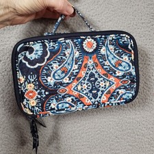 Vera Bradley Blue Marrakech Paisley Cosmetic Bag Zip Around Brush Makeup Case